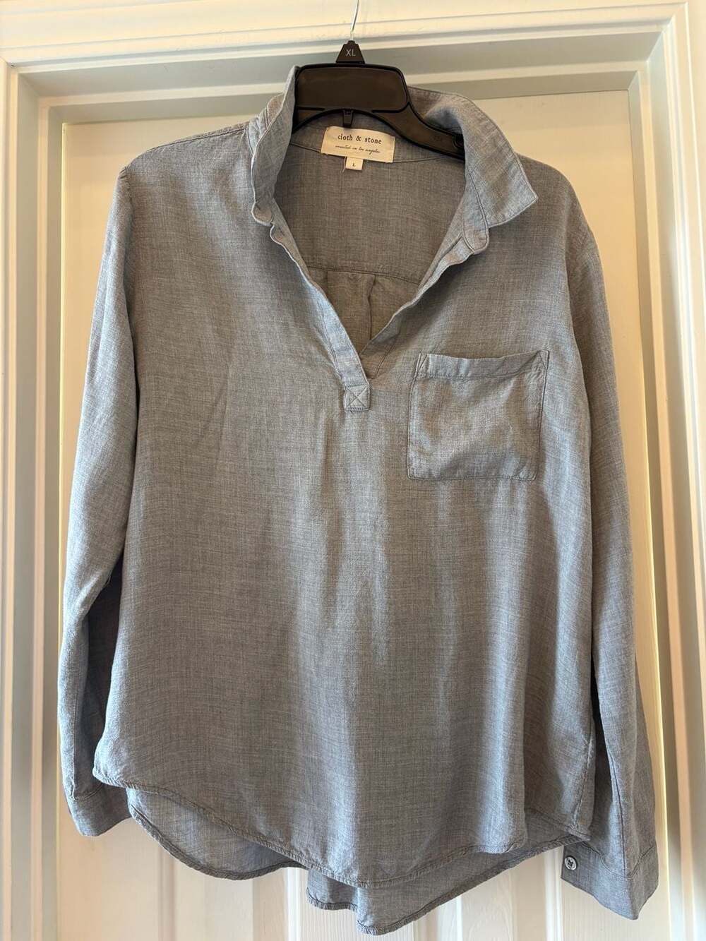 Cloth & Stone Gray 100% Viscose Long Sleeve V-Neck Pocket Tunic Top L